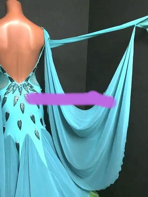 ターコイズ 長袖 社交ダンスドレスTID