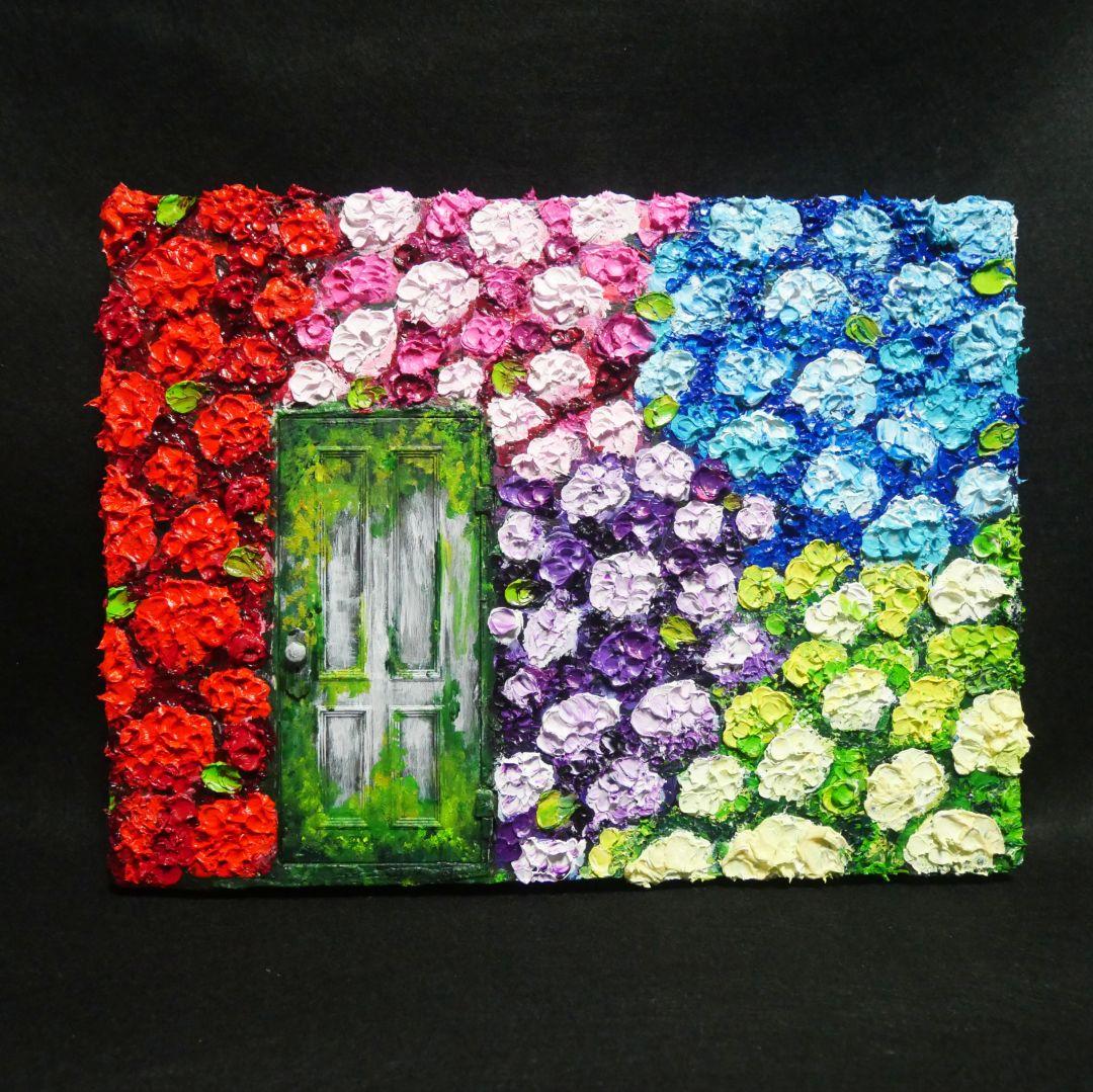 油絵 油彩 油彩画 絵画 絵【扉の先の紫陽花の階段】