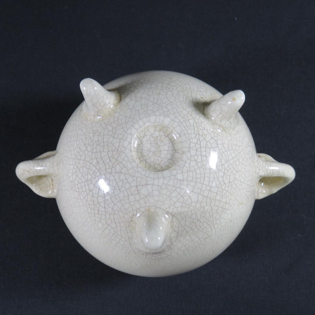 香炉 白磁 貫入 使用感あり 三つ足 象耳 双耳