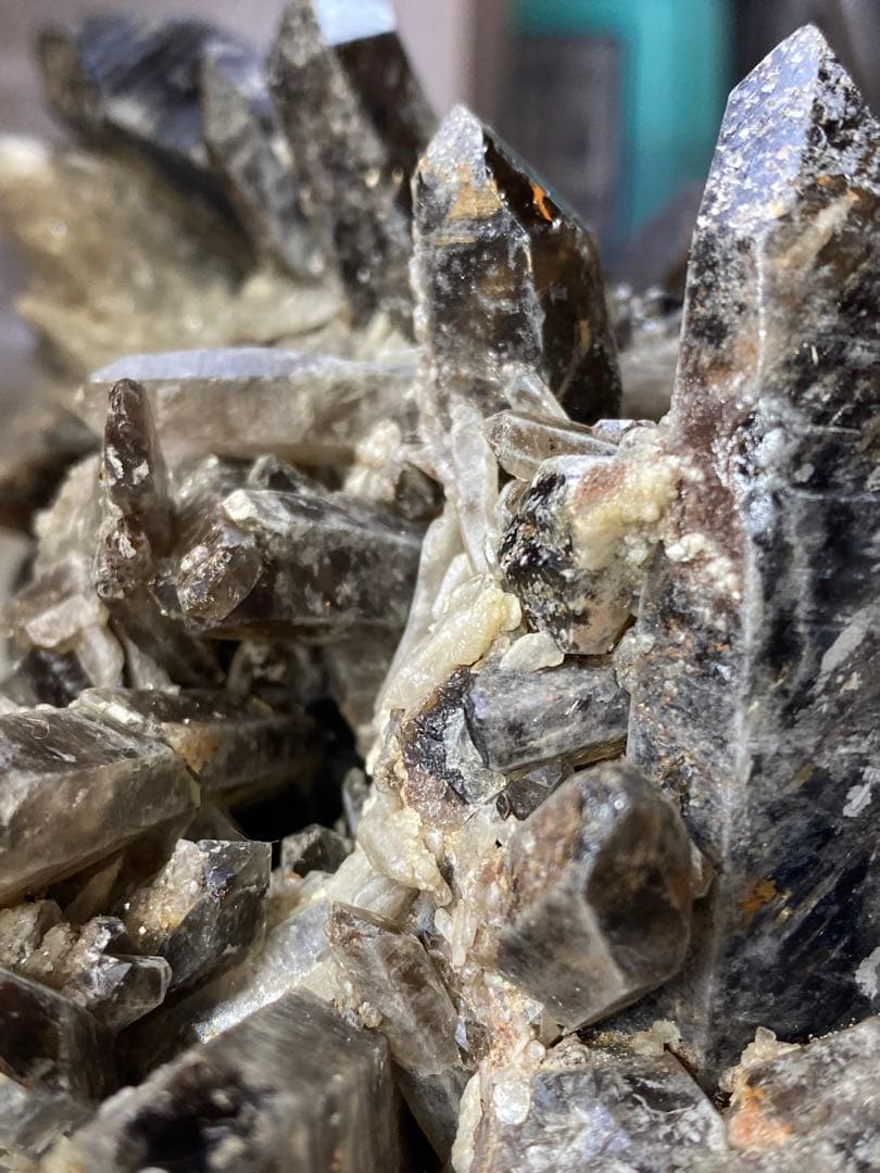 T1030-29ブラジル産水晶結晶モリオンスモーキークォーツ原石クラスター黒水晶