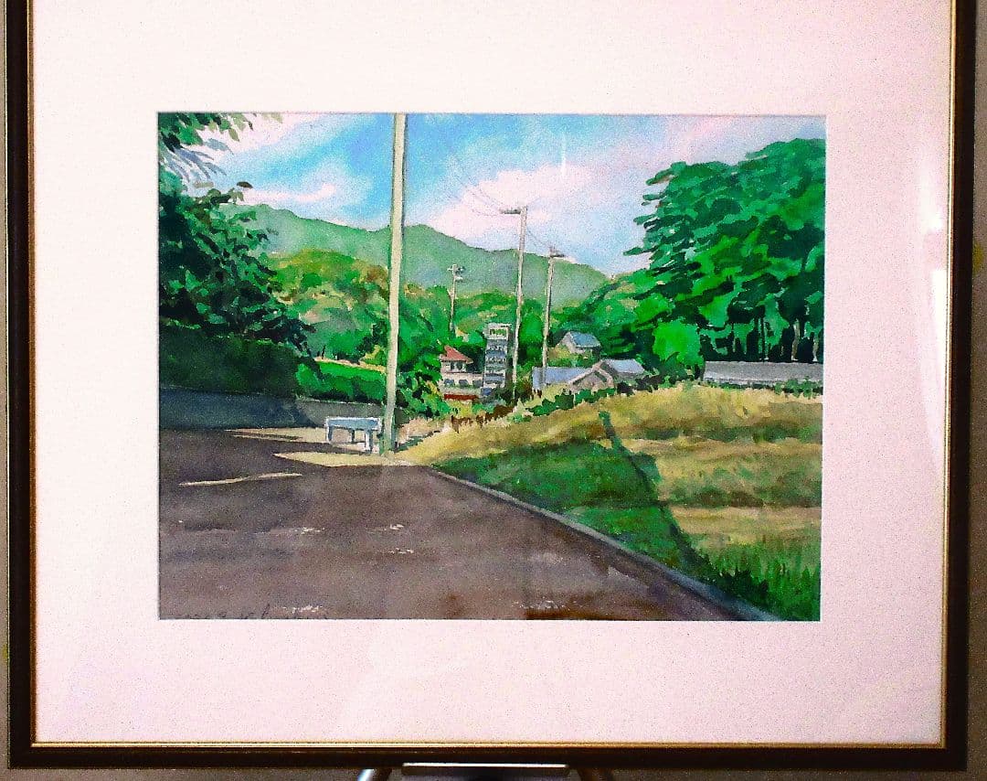 集落風景 水彩画 額装済み F６号