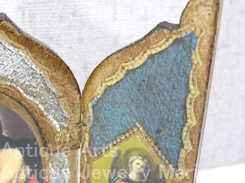 イタリア ヴィンテージ『観想の聖母マリア』カルロ・ドルチの工房作３枚続きの祭壇画