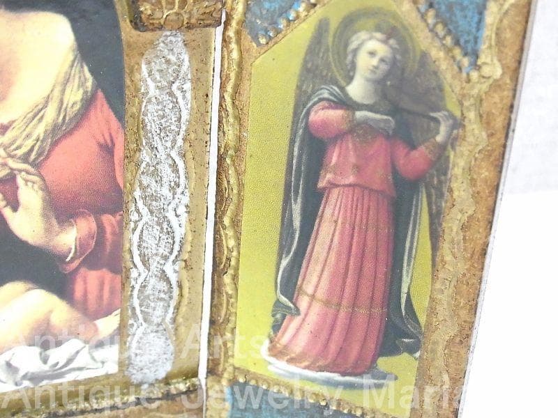 イタリア ヴィンテージ『観想の聖母マリア』カルロ・ドルチの工房作３枚続きの祭壇画