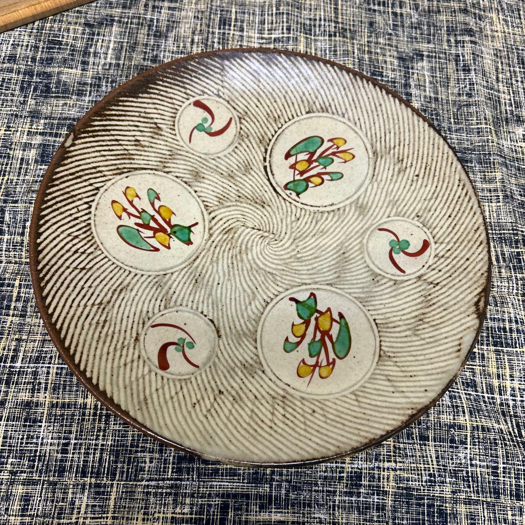 人間国宝　島岡達三　象嵌赤絵草花文皿