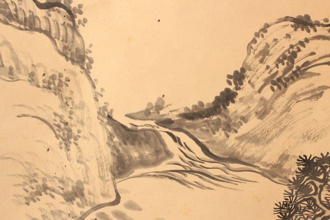 No5064 掛軸　五日市玉東　山水画賛　紙本　南画　日本画　古美術　送料無料