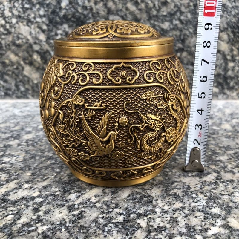 銅 細工 瓢簞龍鳳図茶壺 茶道具 香道具 装飾品 工芸品 置物