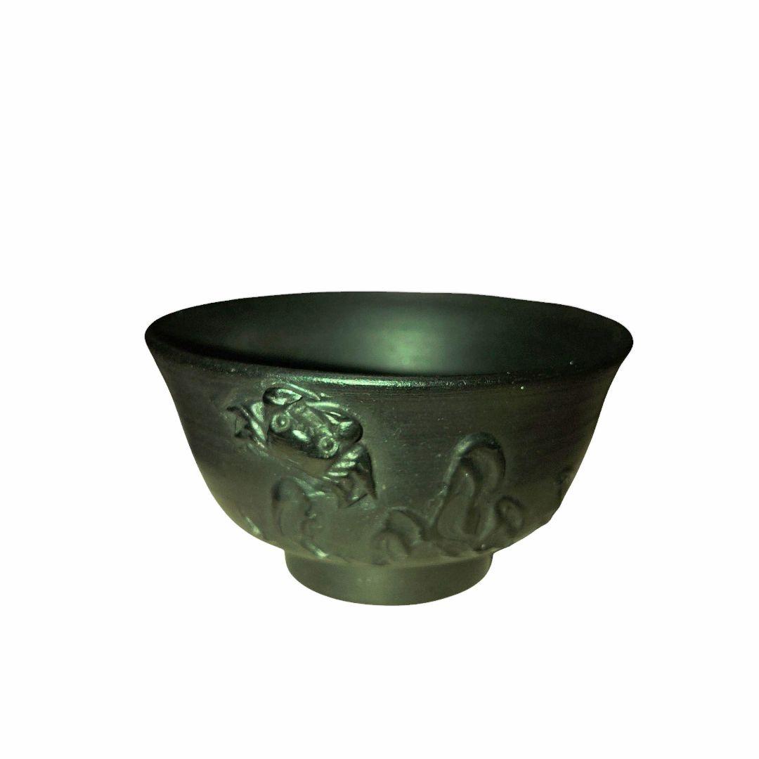 越後　新発田　米谷焼煎茶茶碗　蟹細工　明治レトロ　希少