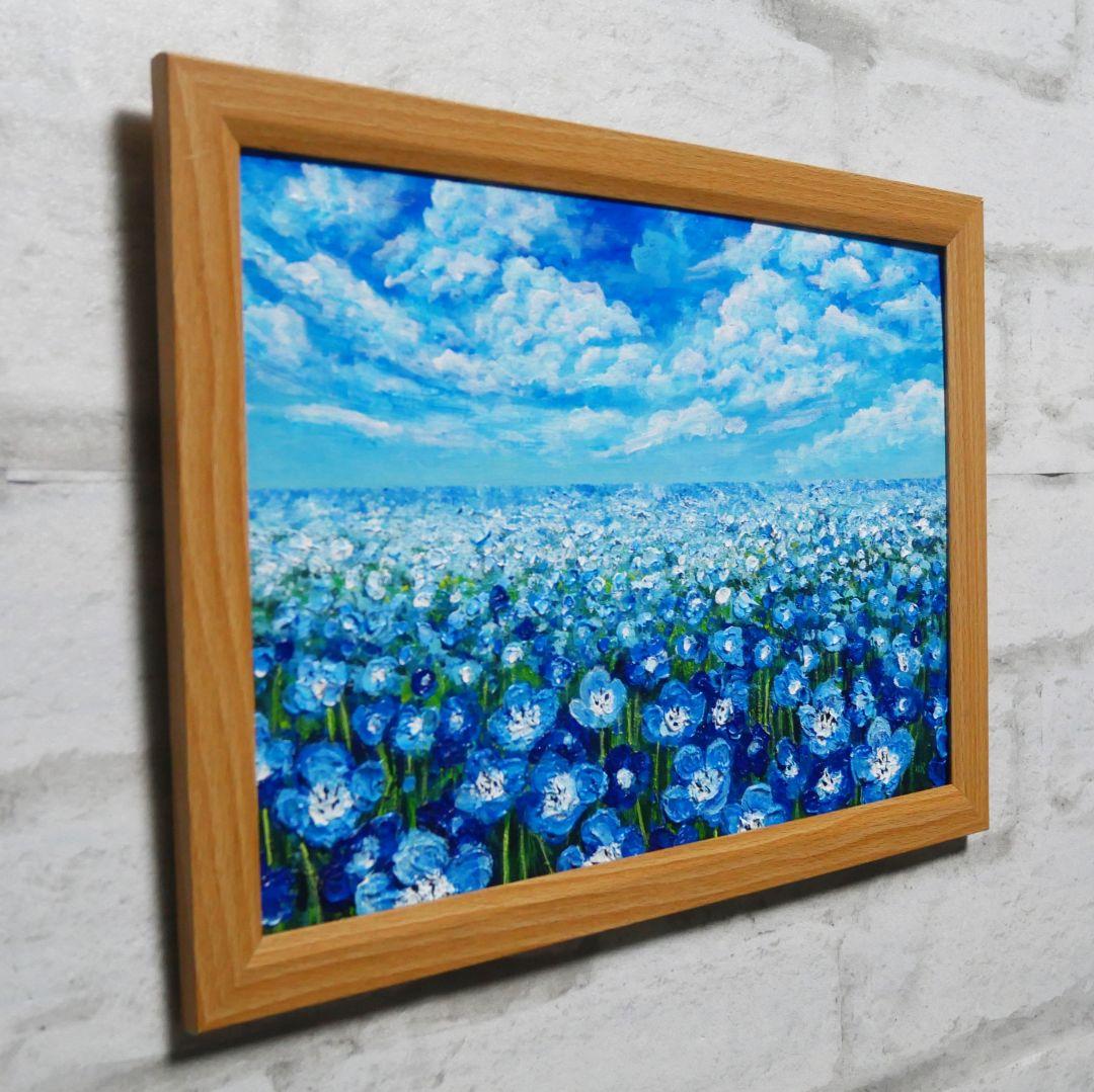 油絵 油彩 油彩画 絵画 絵【空と雲のネモフィラ】