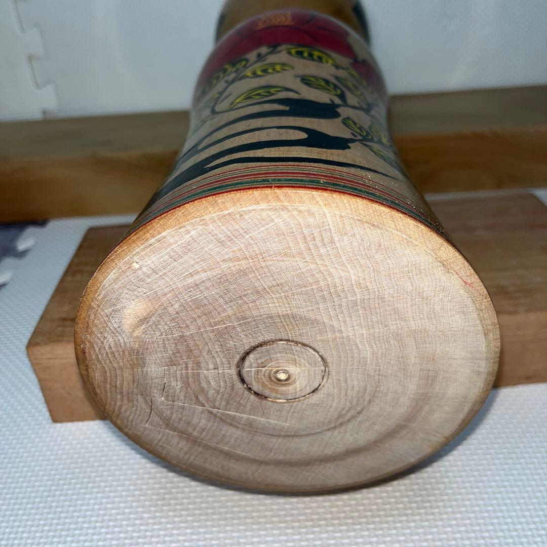 伝統こけし　木地山こけし　⭕️超レアなロクロ線椿花模様50cm超　名工　小椋久太郎