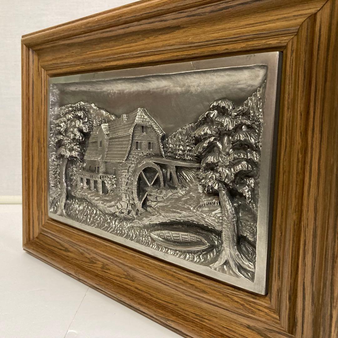 ドイツ 錫 金属 工芸品 彫刻 手作り 額装 レリーフ レトロ ヴィンテージ