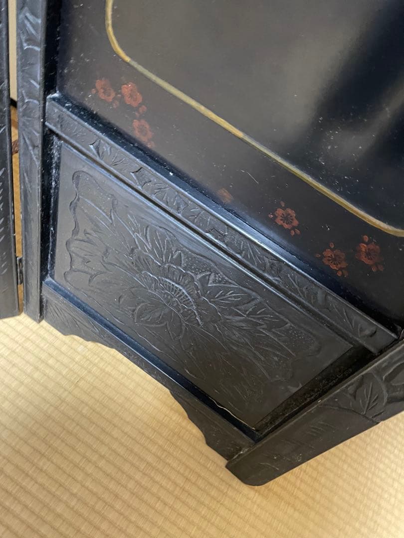 螺鈿細工 四曲屏風 大型 木製 アンティーク 和家具 インテリア