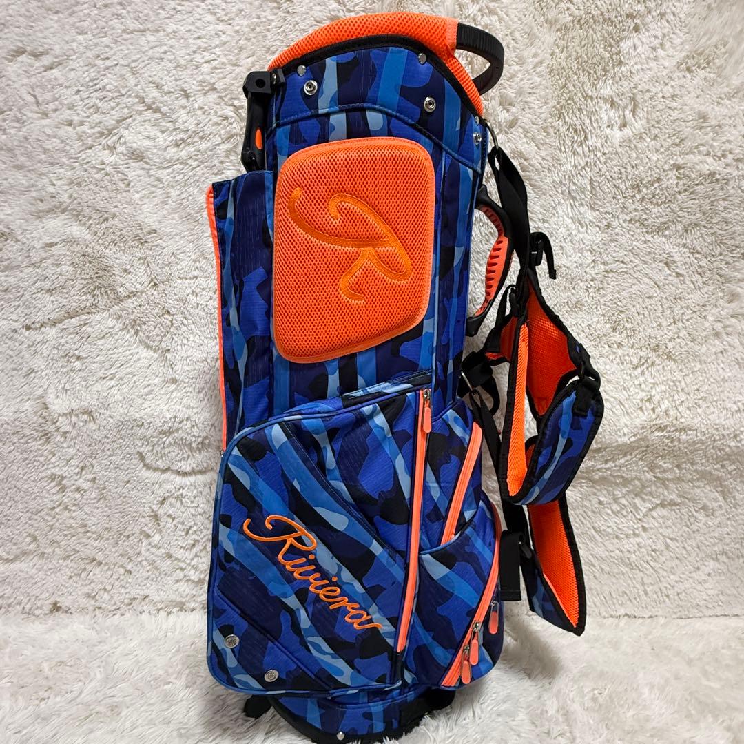 美品　リビエラ　スタンド式迷彩柄キャディバッグ　NAVY迷彩