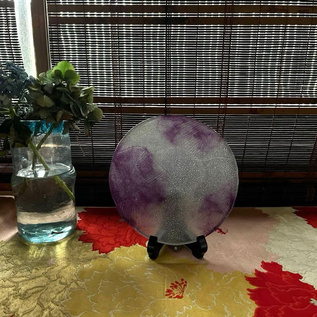 骨董　現代工芸　作家物　パート・ド・ヴェール　プレート　中皿　１客　サイン有り