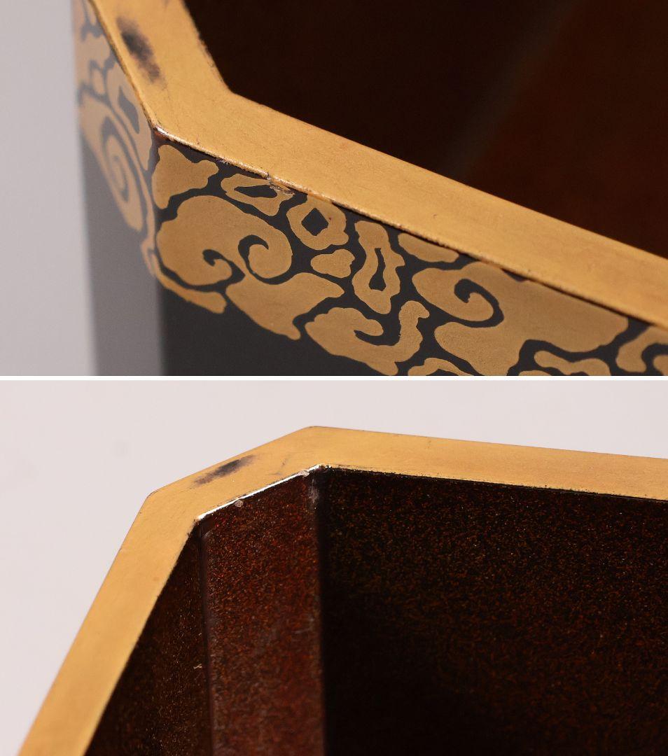 時代 飛天女蒔絵 饅頭箱 菓子箱 黒塗 木製 漆器 加賀 金沢 明治【MA824