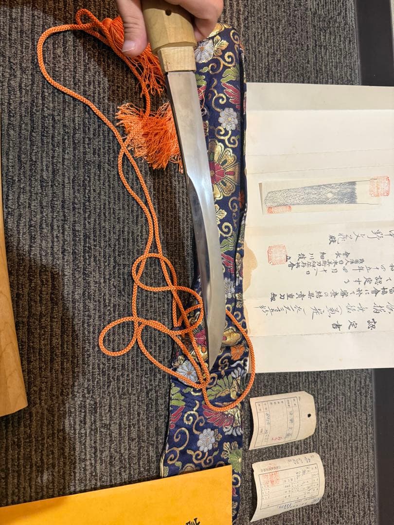 白鞘 青系花柄刺繍帯揚げ 日本刀 日本刀　刀剣　保証書付 樋入り刀身