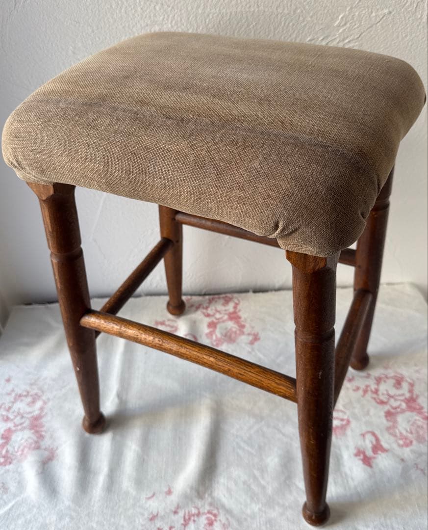 【お値下げ】アンティーク布張りスツール　アンティークスツール　古道具　フランス