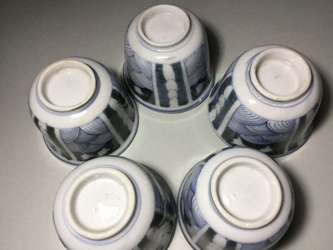 ちどり◆波千鳥 / ４個◆古伊万里 染付け 蕎麦猪口 向付 湯呑み そば猪口