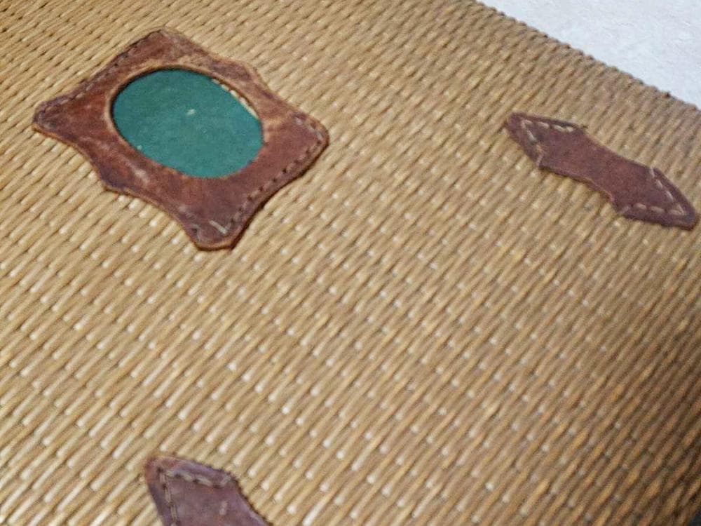 【木】　★ 竹木 柳編み収納鞄 ★　時代物　柳枝 本革 店舗什器　民俗雑項