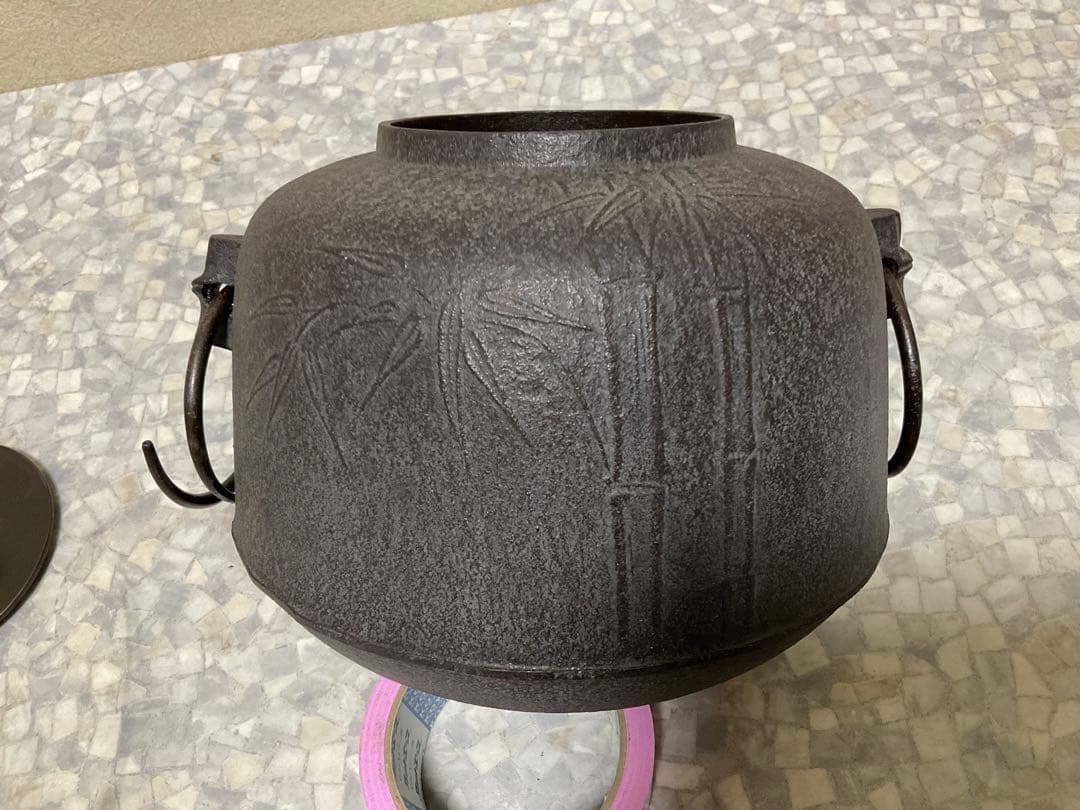 伝統工芸工芸美術茶道具＊菊池政光銘在銘 ＊獸双耳釜環あり＊茶道古物金属工芸