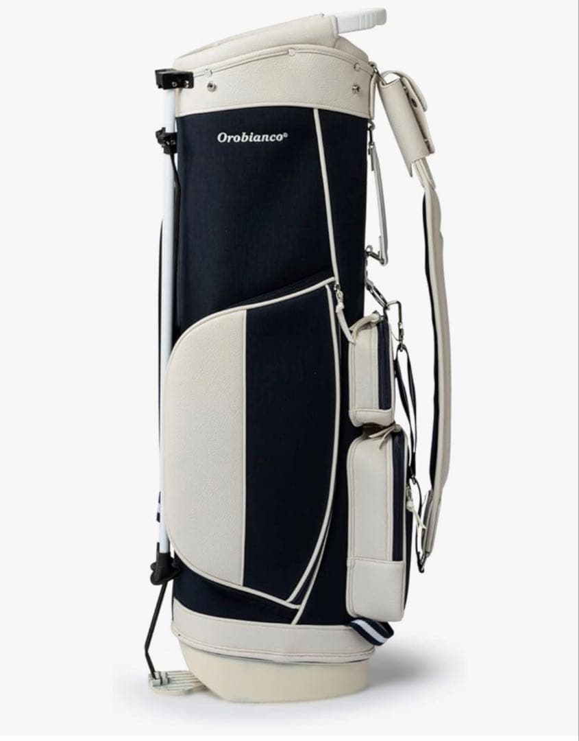 オロビアンコ　ネイビー×レザーホワイト(スタンド式キャディバッグ)フード付き