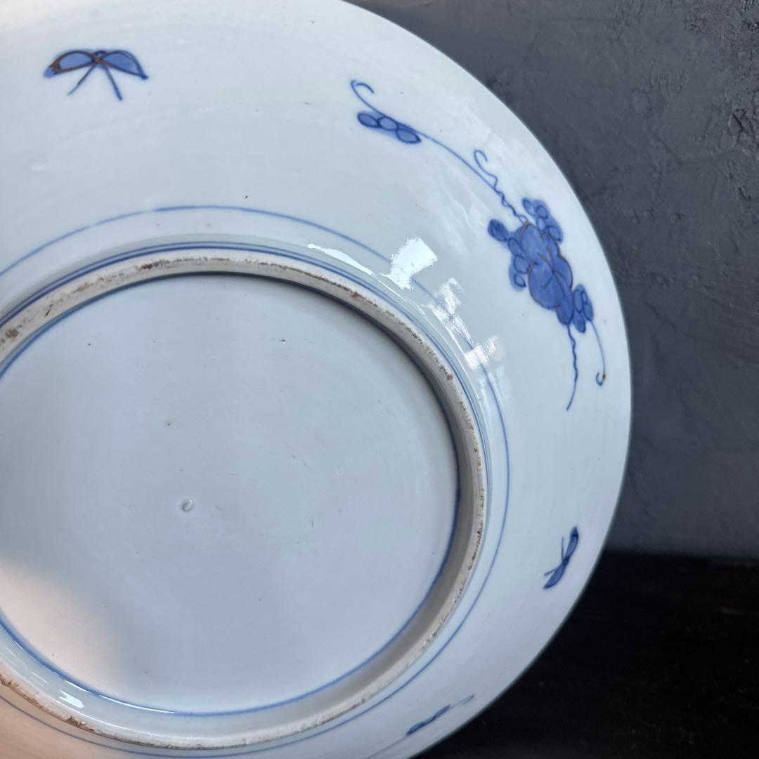 お値下げ❣️ヴィンテージ　大皿　青　　　白い鶴と花の陶器皿