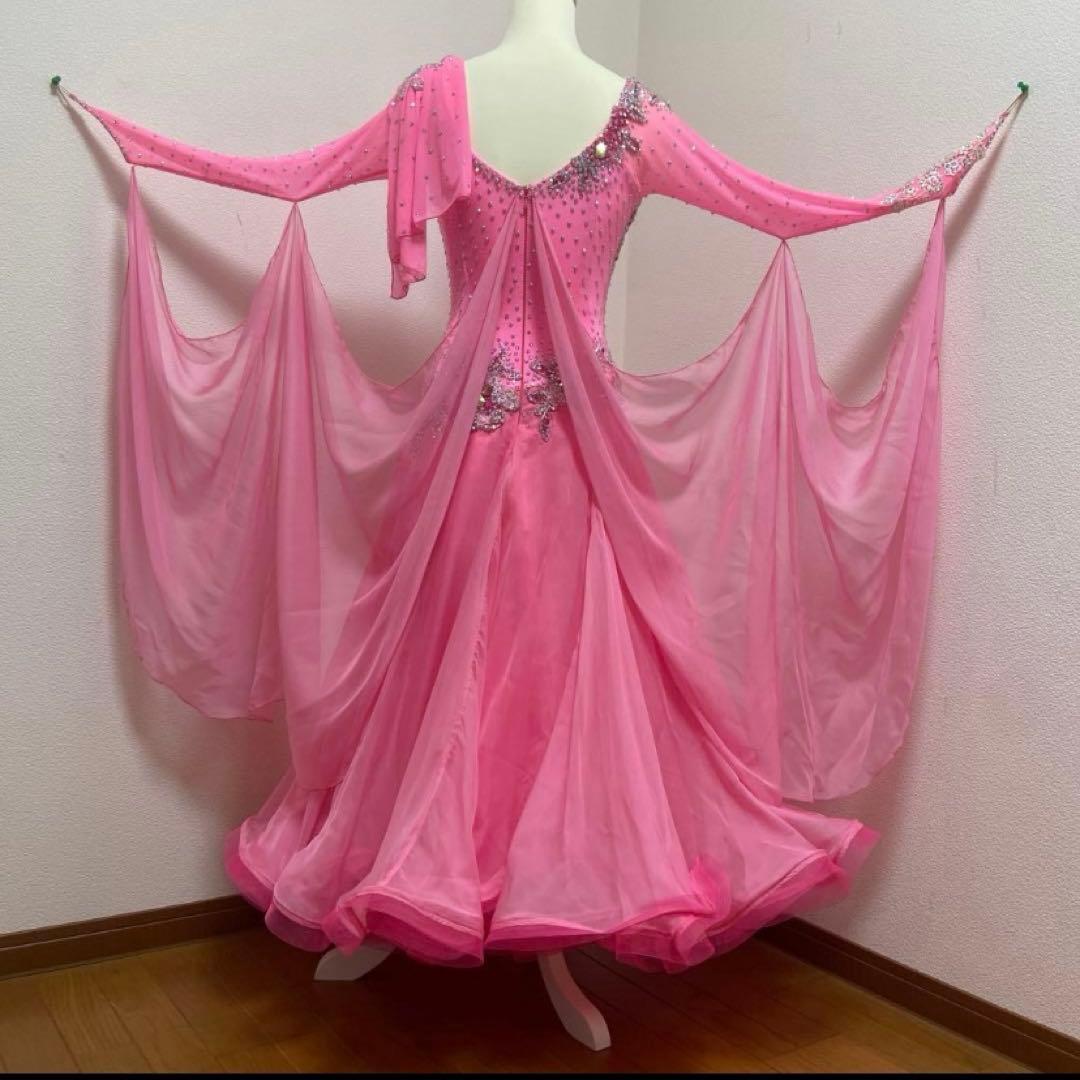 【美品】社交ダンスドレス ピンク チョーカー付　9号