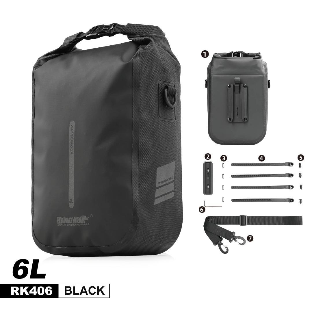 RhinoWeld 自転車 フォークバッグ 取付具付 ラック不要 完全防水 6L
