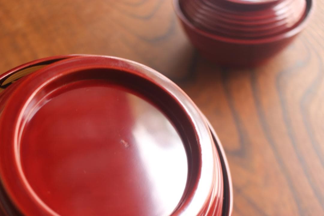 極小保管傷のみ！深みある糸目紅溜塗に極上稲穂福来雀蒔絵のお椀2点（検輪島塗雑煮椀