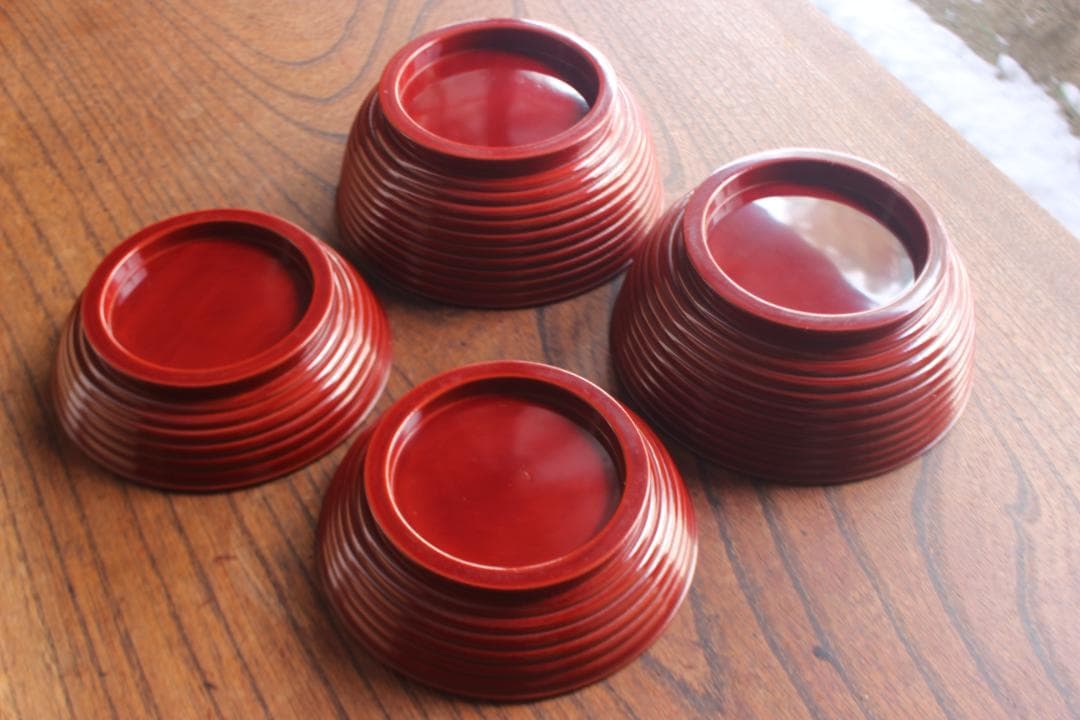 極小保管傷のみ！深みある糸目紅溜塗に極上稲穂福来雀蒔絵のお椀2点（検輪島塗雑煮椀