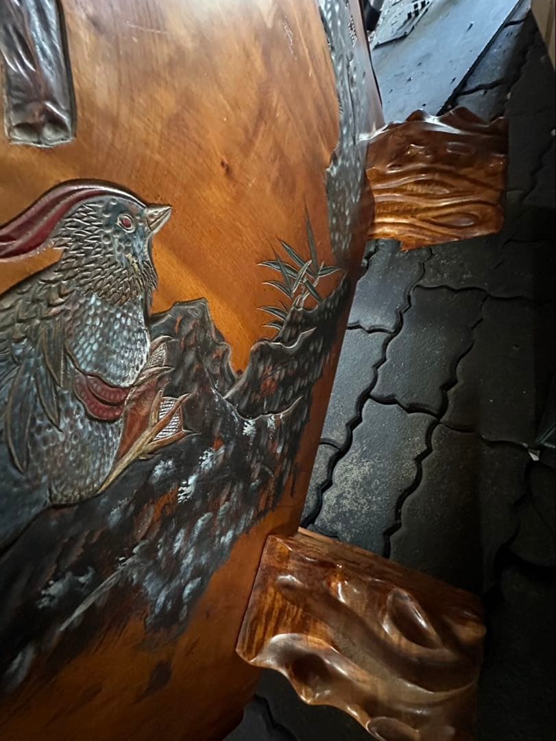 一枚板　衝立　木製彫刻　紅葉 梅の花