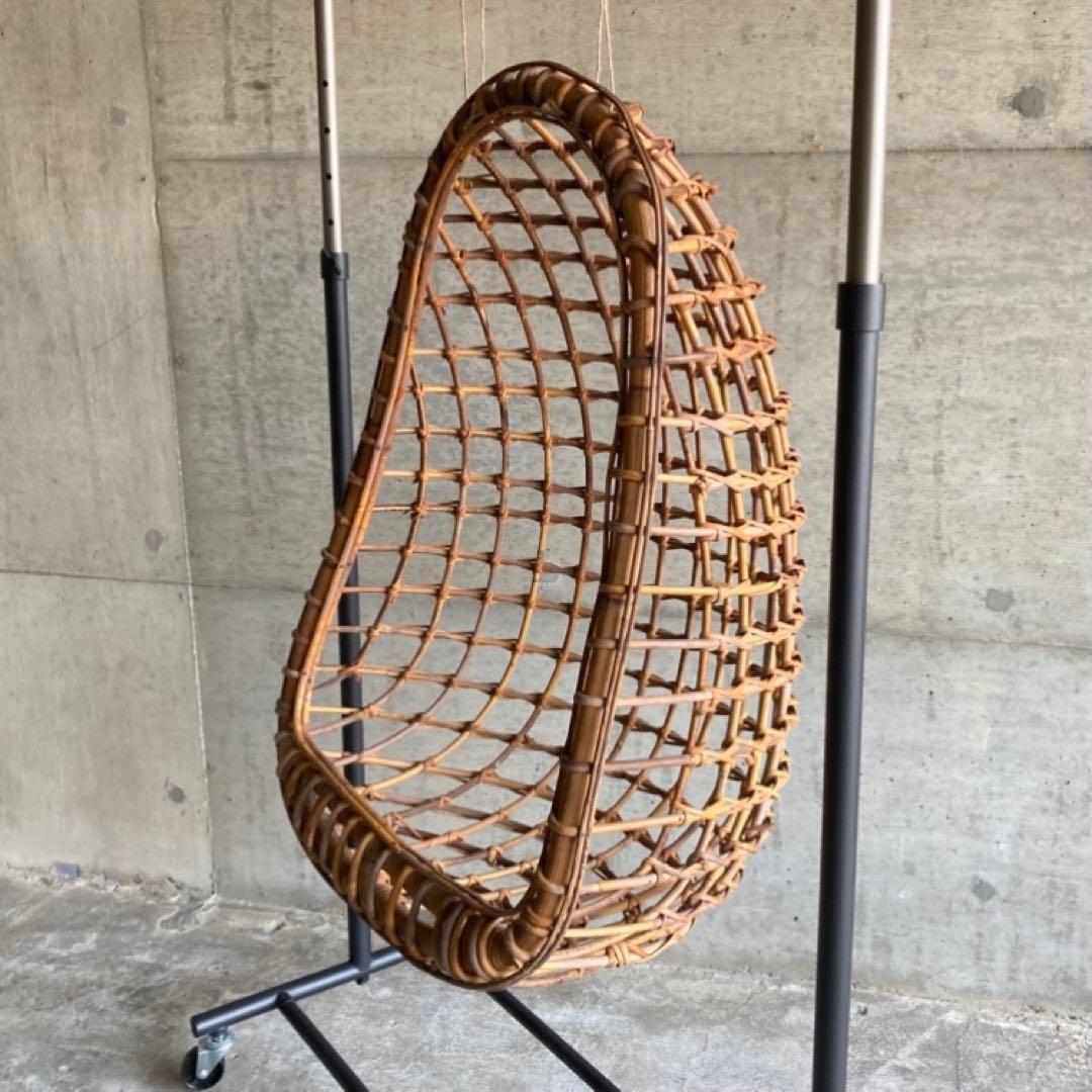 大きな竹籠 かご バスケット ハンキング 大型 竹製 古道具 インテリア レトロ