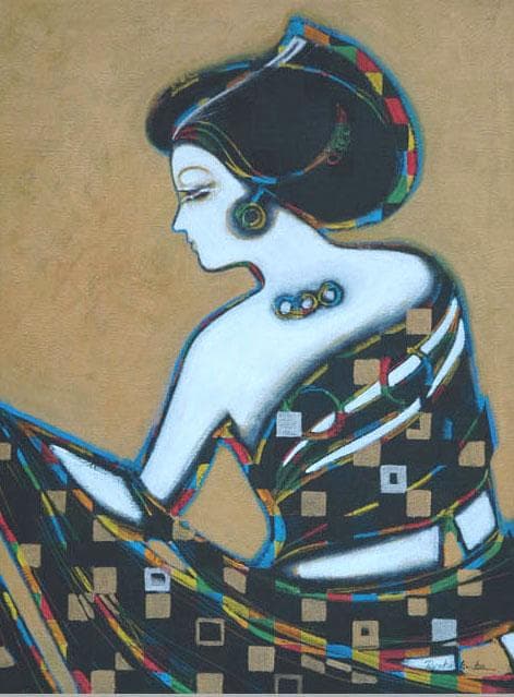 油絵 菅家令子 絵 絵画インテリア額付(白) uF6-010311 人物 女性像