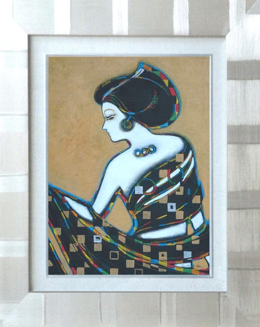 油絵 菅家令子 絵 絵画インテリア額付(白) uF6-010311 人物 女性像