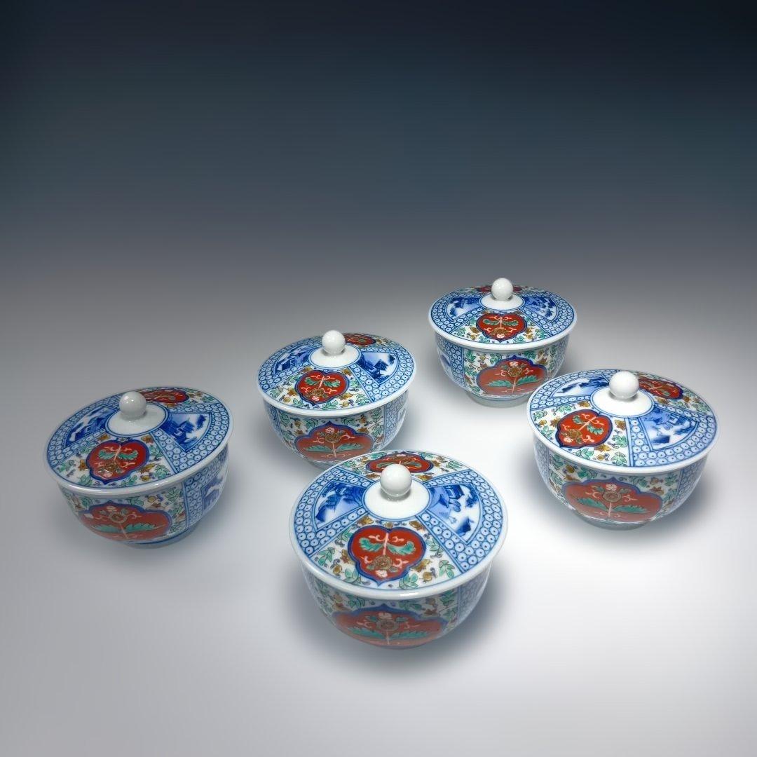 13代柿右衛門(染錦)山水地文番茶器セット一式　共箱