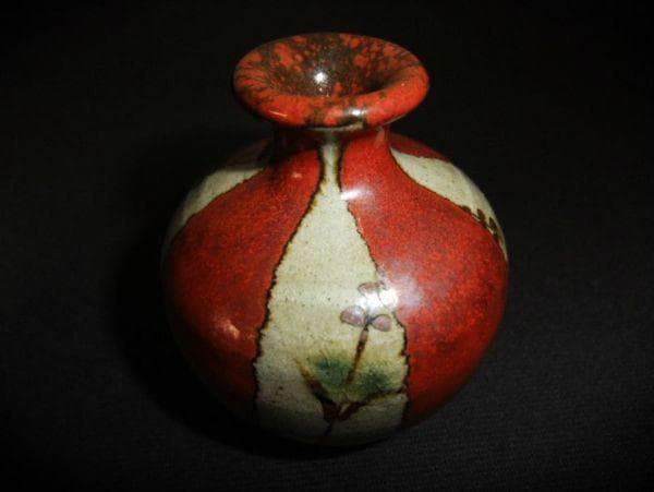 】油壷 赤絵の古い油壷 染付 草花文 一輪挿し 時代物 骨董品 古美術
