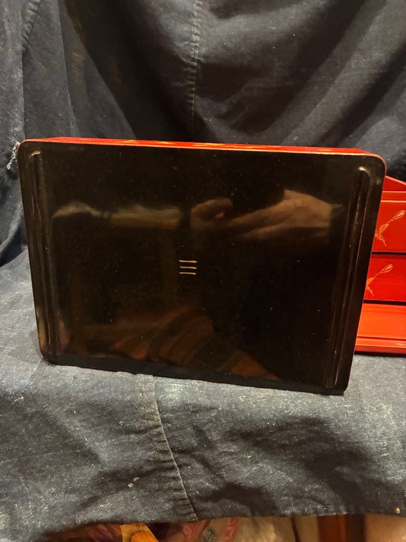 野弁当　漆器　朱塗り　沈金　桜　五段弁当　5人分　傷み無し　雛祭り