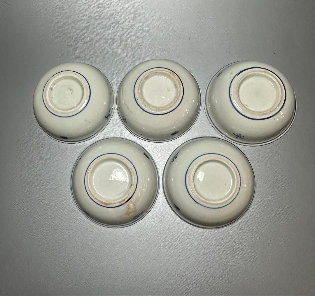 古伊万里　花籠紋様　小皿　豆皿　5枚セット　染付