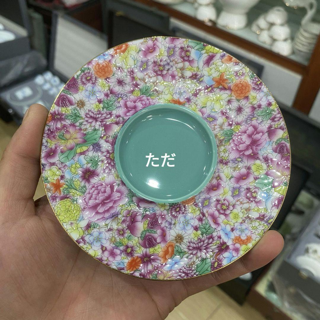 中国茶器 琺瑯万花三才蓋碗 陶磁茶碗 煎茶器 新品未使用