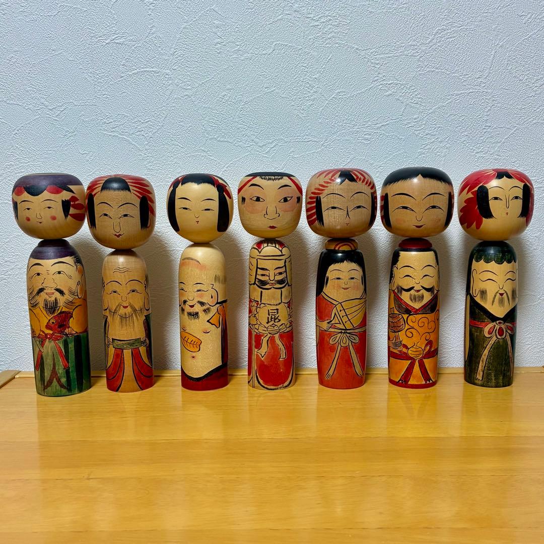 【希少品】山河之響会 第五回展 七福神こけしセット全員 内閣総理大臣賞 受賞作家