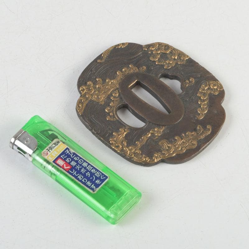 武具　刀装具　古銅　渦文　鍔　時代箱　C　9439