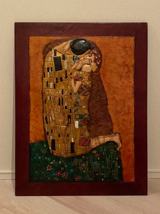 希少価値あり！！1点物の革製クリムトの接吻