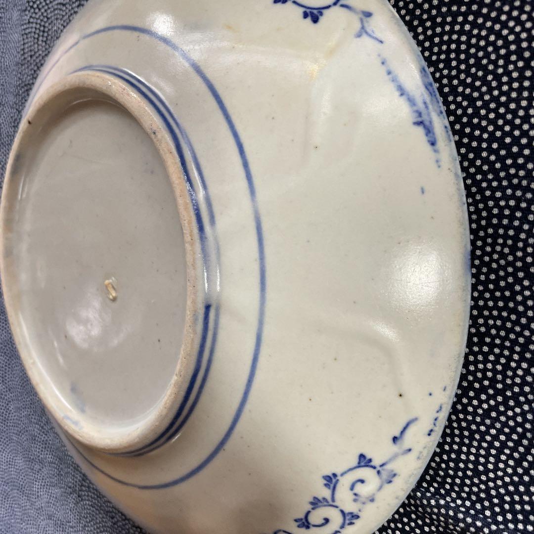 7寸染付椿絵皿　骨董品