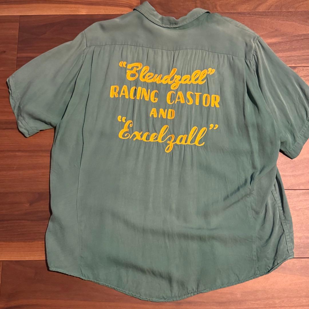 50s 60s ボウリングシャツ　緑　レーヨン