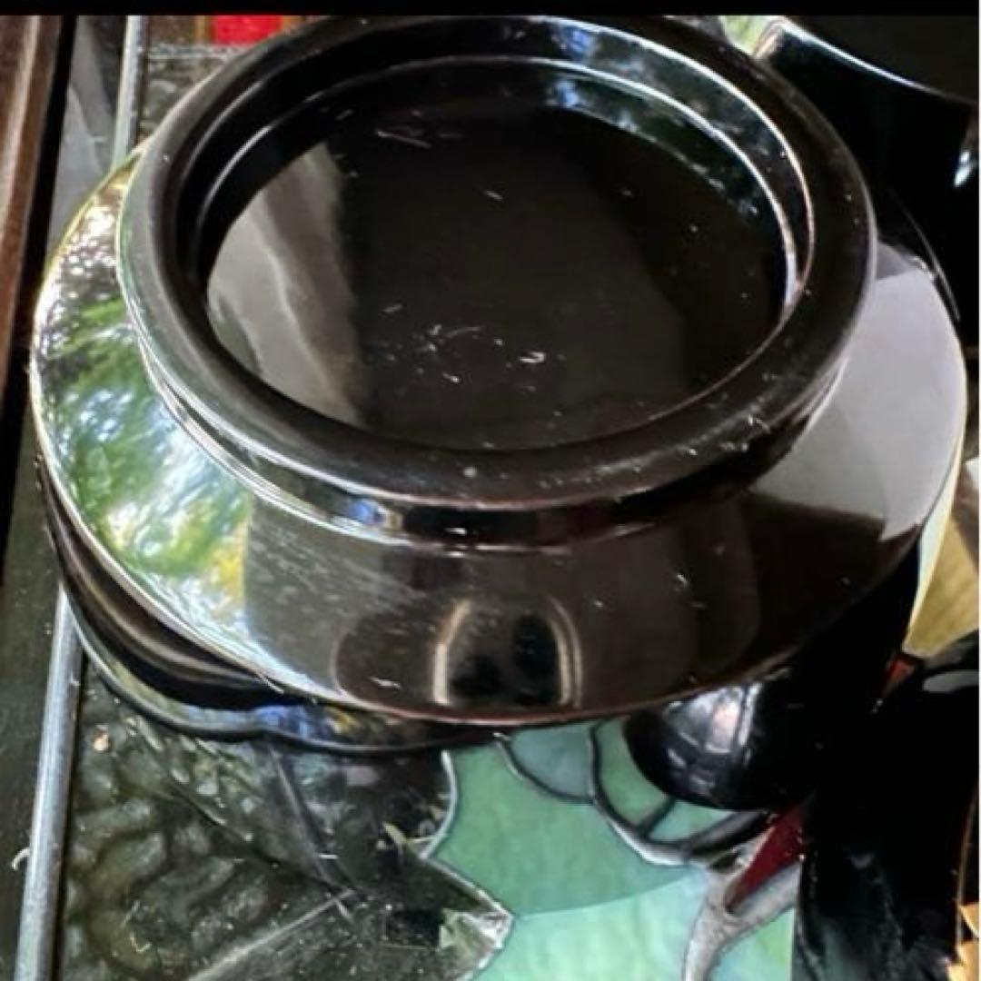 感謝お嫁入り‼️明治39JAPAN蒔絵　福寿草&梅と松葉真塗り上黒椀　吸物椀5客