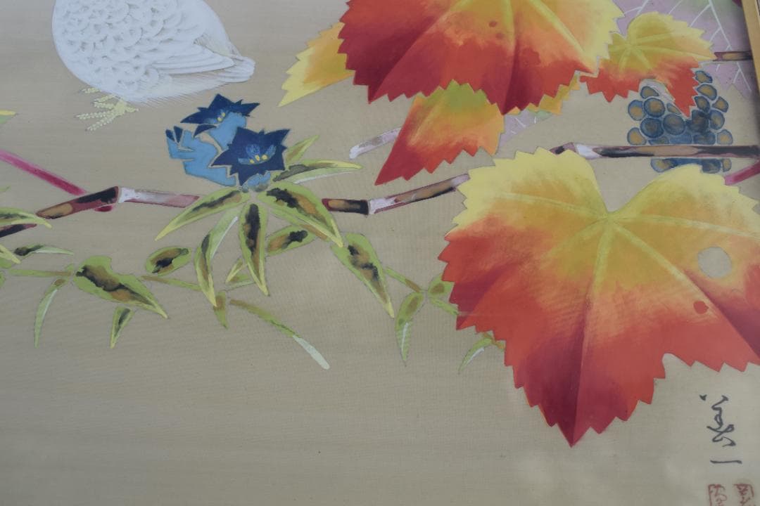 【真作】高田美一/花鳥図/紅葉雷鳥図/掛軸☆宝船☆Y-842　JM