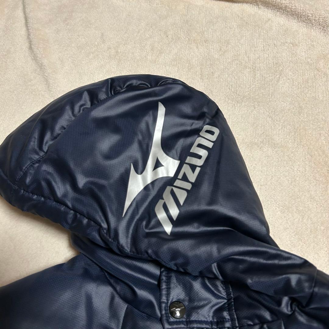 【美品】Mizuno ミズノ ダウンコートベンチコートメンズ 刺繍ロゴ ネイビー