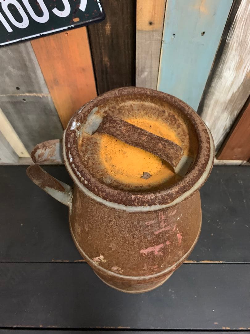 アンティーク ミルク缶 蓋付き　ジャンクガーデンサビ錆