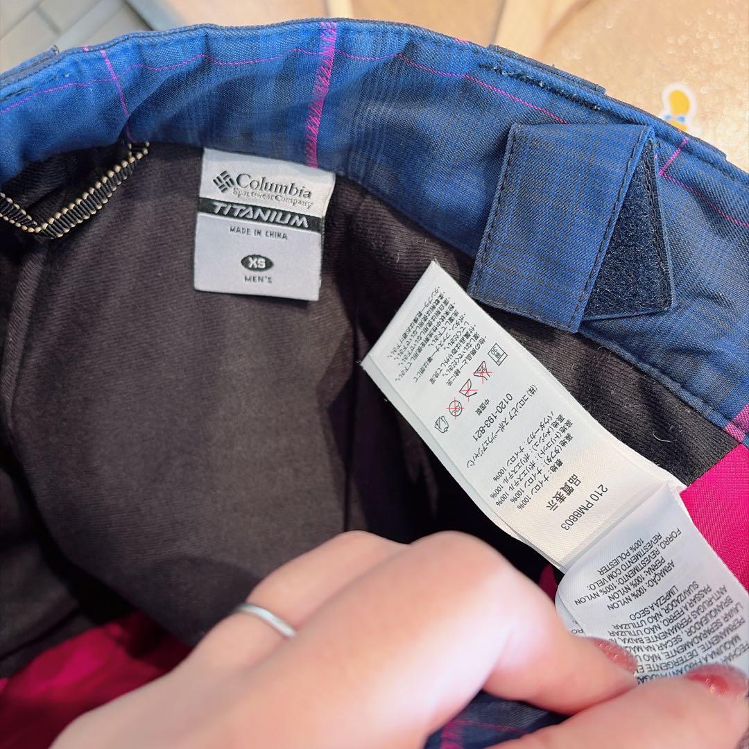 コロンビア スノーウェア S ピンク チェック 上下セットアップ オムニテック