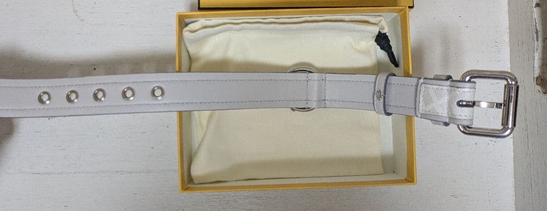 モモビン様　FENDI グレー レザー 首輪 ドッグカラー　FF柄