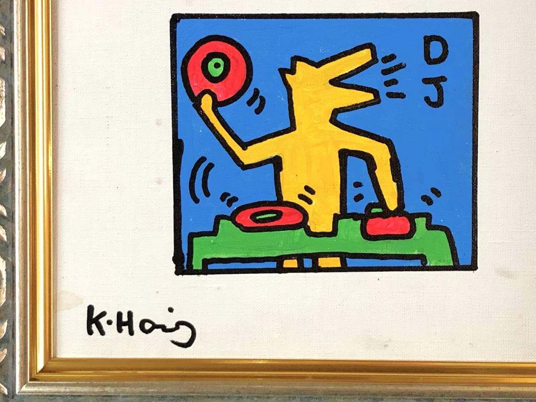 【 キース・へリング『ＤＪ』】　肉筆油彩　キャンバスF3　額装